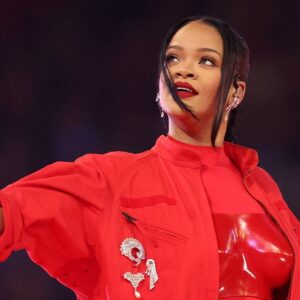 Rihanna in red dress